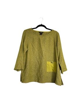 Ali Miles Textured Pocket Tunic Top Plus Size PL Green Black 3/4 Sleeve